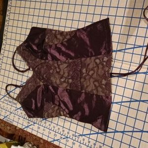 Brown satin & lace spaghetti strap cami top, with lace back detail